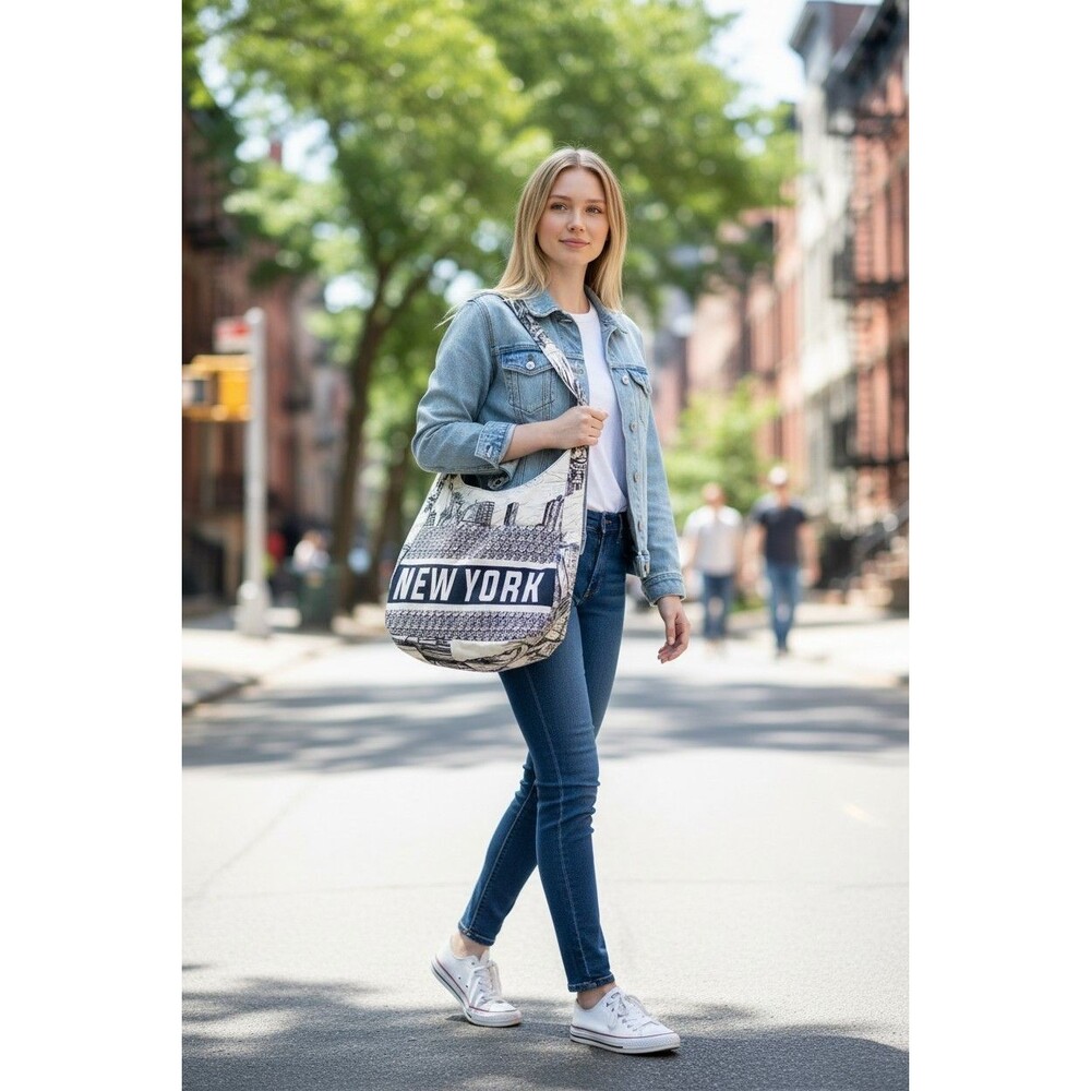 Robin Ruth New York Logo Womens Hobo Graffiti Tote Bag 13x18 Black White Purse